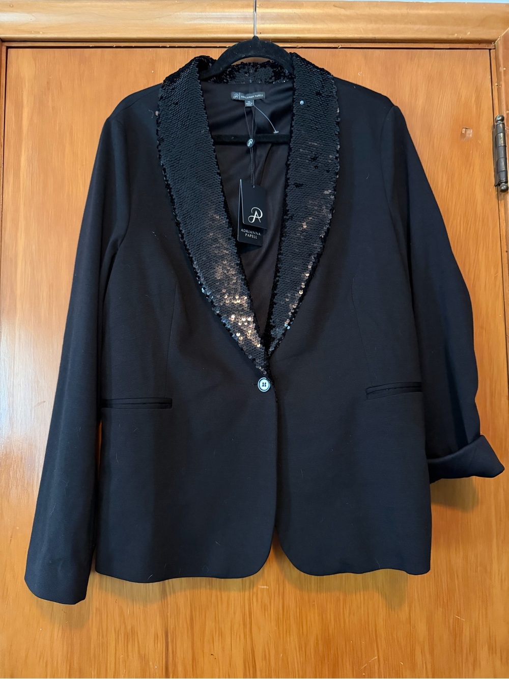Adrianna Papell Black Sequin Shawl-Collar Blazer